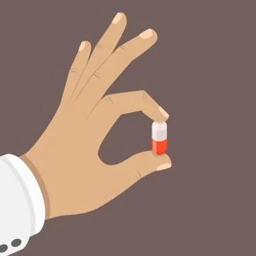 One pill in a hand flat isometric vector concept. Stock Illustration