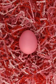 One pink Easter egg on striped paper in red and pink tones Stock Photos