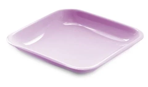 One pink empty square plate isolated on a white background Stock Photos
