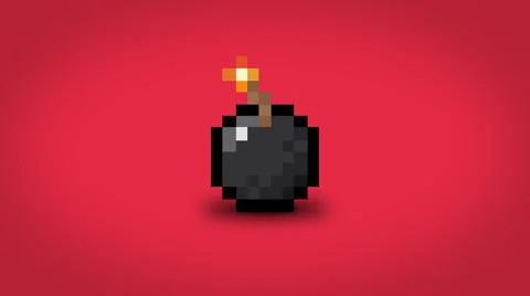 One pixel 8 bit bomb on red background - high res wallpaper 스톡 사진