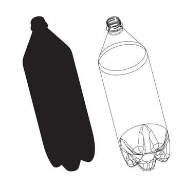 One plastic bottle and black silhouette of flask. Vector icon. Water supply Stock Illustration