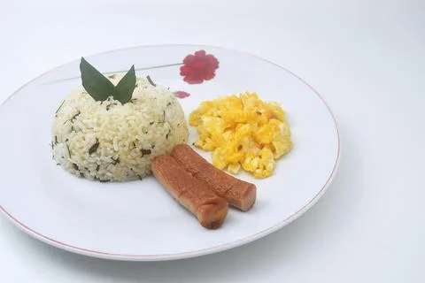 One plate of lime leaf fried rice made from rice mixed with lime leaves Stock Photos