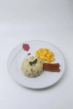 One plate of lime leaf fried rice made from rice mixed with lime leaves Stock Photos