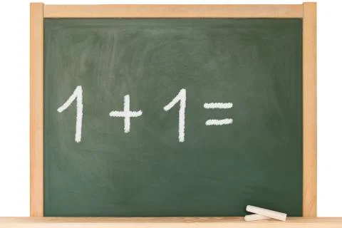 One plus one on a blackboard Stock Photos