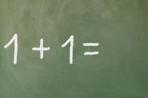 One plus one on a blackboard Stock Photos