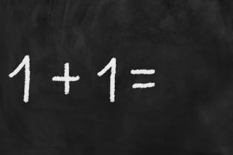 One plus one on a blackboard Stock Photos