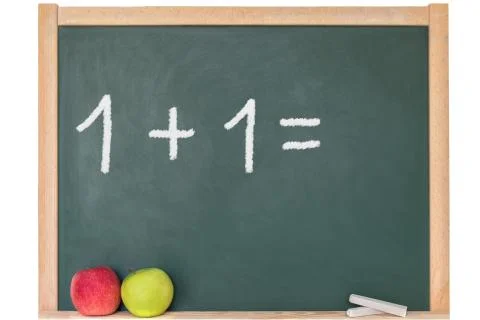 One plus one on a blackboard Stock Photos