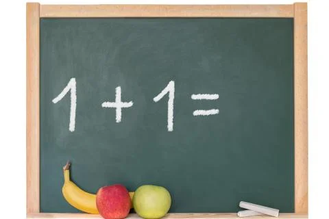 One plus one on a blackboard Stock Photos