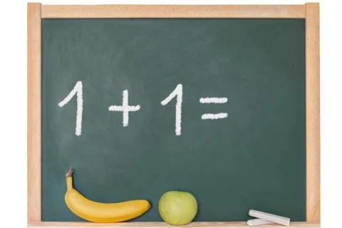 One plus one on a blackboard Stock Photos