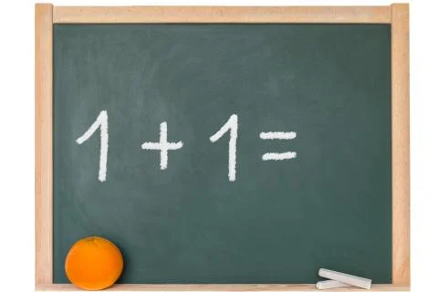 One plus one on a blackboard Stock Photos