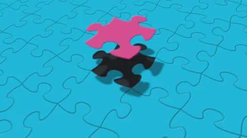 One puzzle piece completes the puzzle with the missing piece Stock Footage 307386610