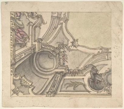 One Quarter of a Design for a Painted Ceiling (recto); Frieze with Putto, V.. Stock Illustration