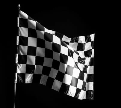 One racing checkered flag on black background, space for text 스톡 사진