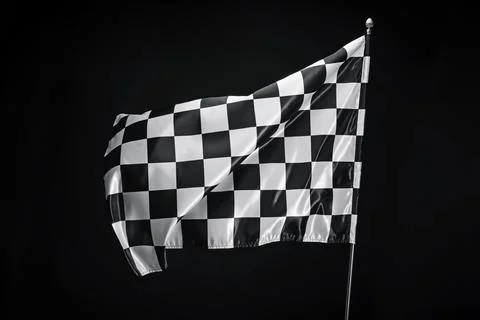 One racing checkered flag on black background 스톡 사진