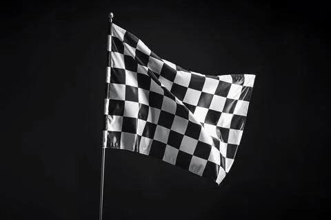 One racing checkered flag on black background 스톡 사진
