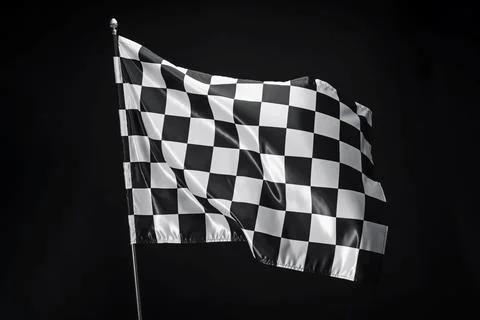 One racing checkered flag on black background 스톡 사진