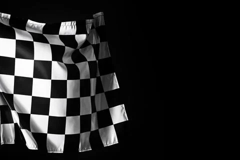 One racing checkered flag on black background, space for text 스톡 사진
