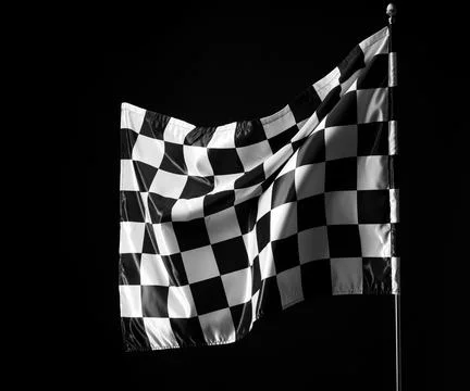 One racing checkered flag on black background, space for text Stock Photos