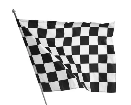 One racing checkered flag isolated on white Fotos Stock