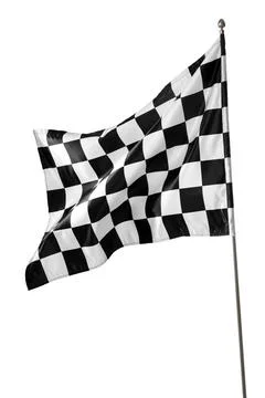 One racing checkered flag isolated on white 스톡 사진