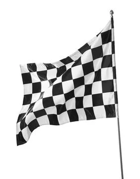 One racing checkered flag isolated on white 스톡 사진