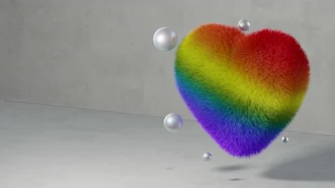 One rainbow flying fluffy festive lgbt heart with pearls. Abstract animation Stock Footage 145769440