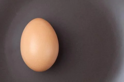 One raw egg on brown plate from top view with space for copy. Stock Photos
