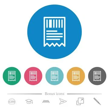 One receipt with barcode outline flat round icons Stock Illustration