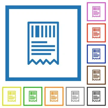 One receipt with barcode outline flat framed icons Stock Illustration