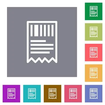 One receipt with barcode outline square flat icons Stock Illustration