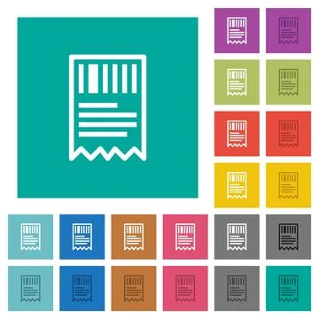 One receipt with barcode outline square flat multi colored icons Stock Illustration