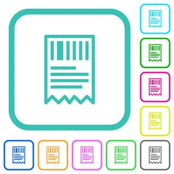 One receipt with barcode outline vivid colored flat icons Stock Illustration