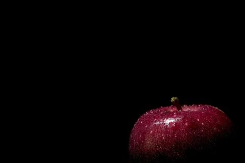 One red Apple with dew drops on a dark background Stock Photos