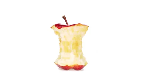 One red apple eaten down to the core rotating. Isolated on white background Stock Footage 166233604