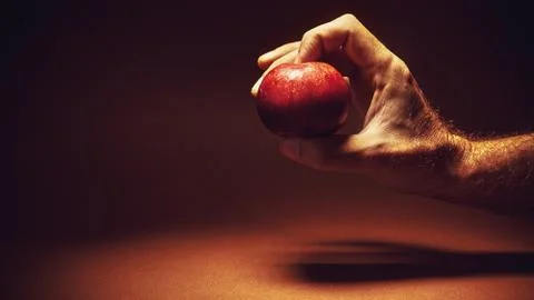 One Red Apple in a Hand 스톡 사진