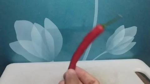 One Red Chili Pepper on the Table for Display Stock Footage 229305883
