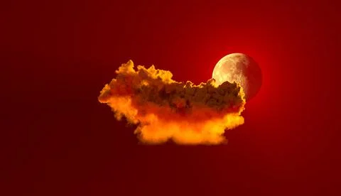 One red cloud with moon , nature 3D rendering Illustrazione stock