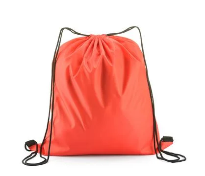 One red drawstring bag isolated on white Stock Photos