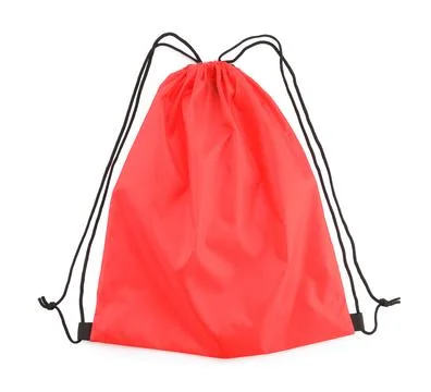 One red drawstring bag isolated on white Stock Photos
