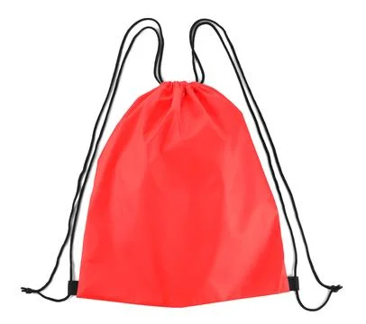 One red drawstring bag isolated on white Stock Photos