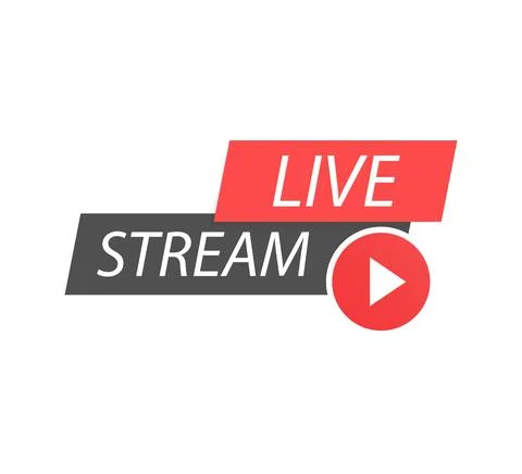 One red live streaming icon. Red symbol and button of live streaming.Icon on  Illustrazione stock