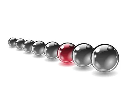 One red unique sphere came forward from a row of black spheres Stock Illustration