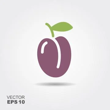 One ripe fresh plum with leaf Stock Illustration