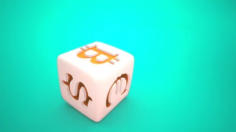 One rolling dice with USD, Euro and bitcoin symbols 库存影片 107701106