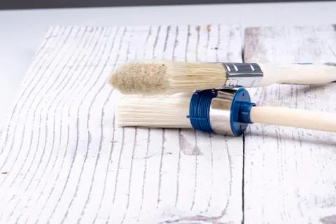 One round and one square brush for renovation work Stock Photos
