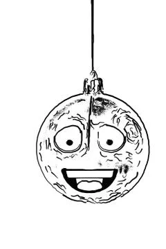 One scratch animated black and whiite round ornament for christmas Stock Illustration