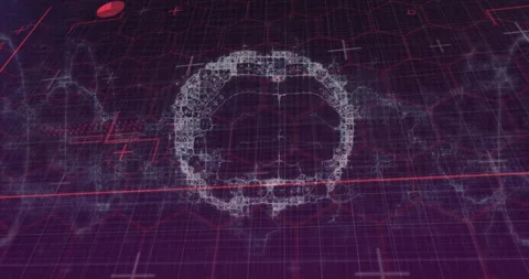At one-second mark 3D wireframe brain emerging on grid as red line sweeps to Stock Footage 312361451
