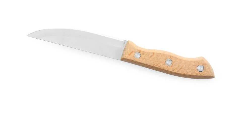 One sharp knife isolated on white, top view 写真素材