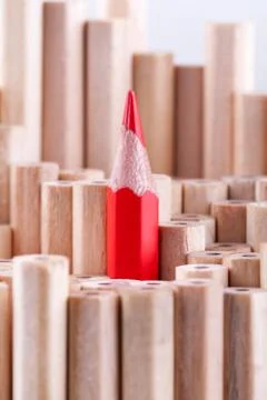 One sharpened red pencil among many ones Stock Photos