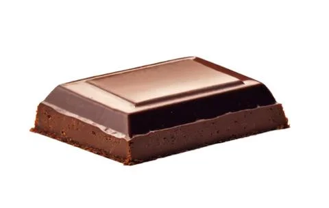 One shiny chocolate bar segment with smooth texture, isolated on white backdr Stock Photos